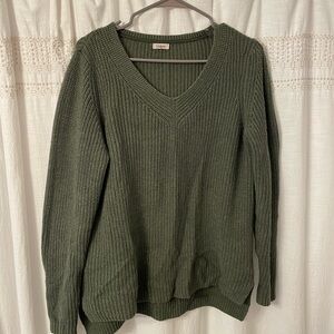 L.L. Bean Women's Olive V-Neck Sweater